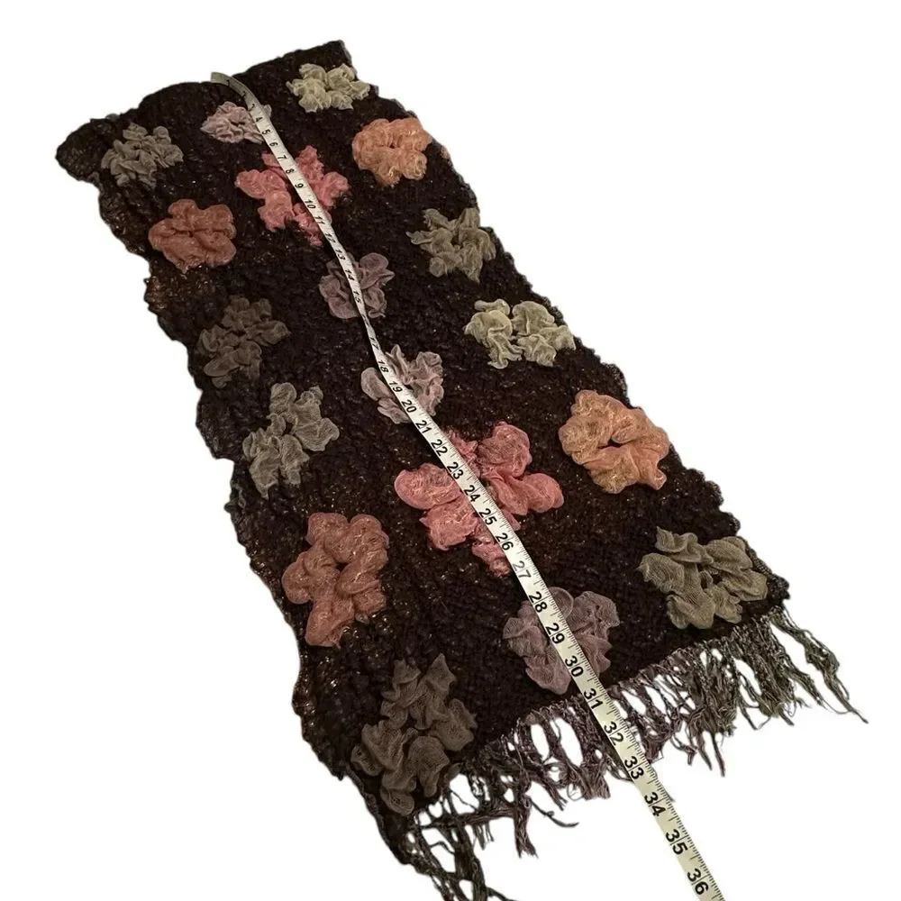 Pink and Brown floral reversible 3D ruffle scarf